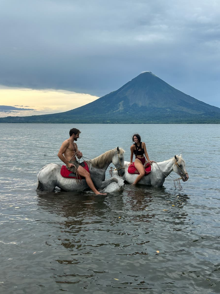 Horseback riding in lake